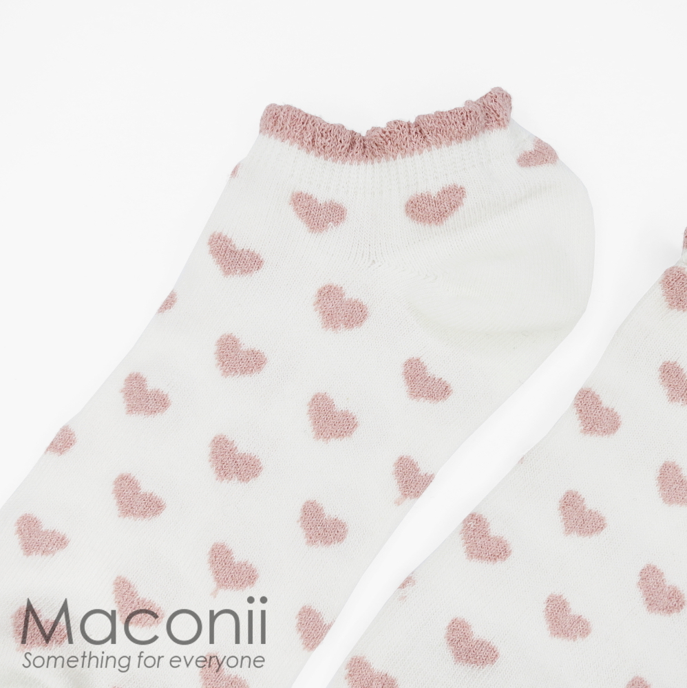 Ankle Socks Heart Pattern - White Pink Blue Black Cream Frill Korea Japan Design - Picture 7 of 7