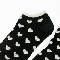 Socks - Heart Pattern Frill Black