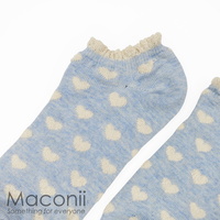 Socks - Heart Pattern Frill Blue