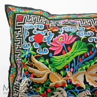 Embroidered Cushion Cover - Goldfish Lotus #005