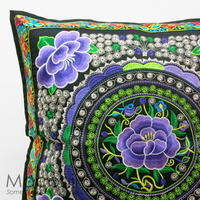 Embroidered Cushion Cover - Violet Flowers #009