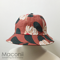 Bucket Hats - Stripy Flora Dusty Red