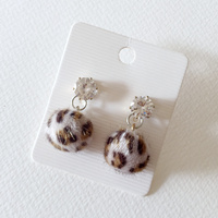 Stud Earrings - Fluffy Beige Leopard