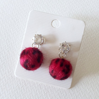 Stud Earrings - Fluffy Red Leopard