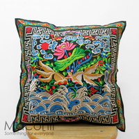 Embroidered Cushion Cover - Goldfish Lotus #005