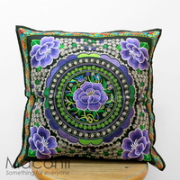 Embroidered Cushion Cover - Violet Flowers #009